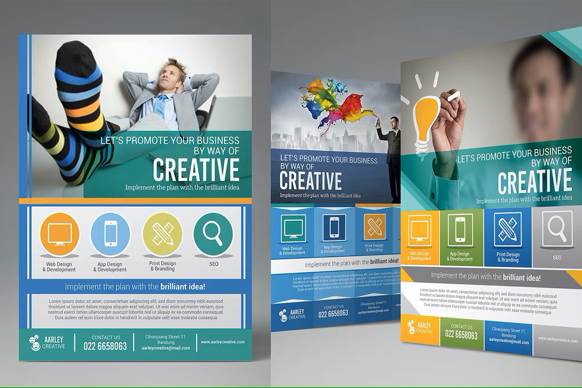 Image showing various samples of digital marketing work and pull-up banners as examples of creative agency work at Fullframe Creative in Lausanne and Geneva