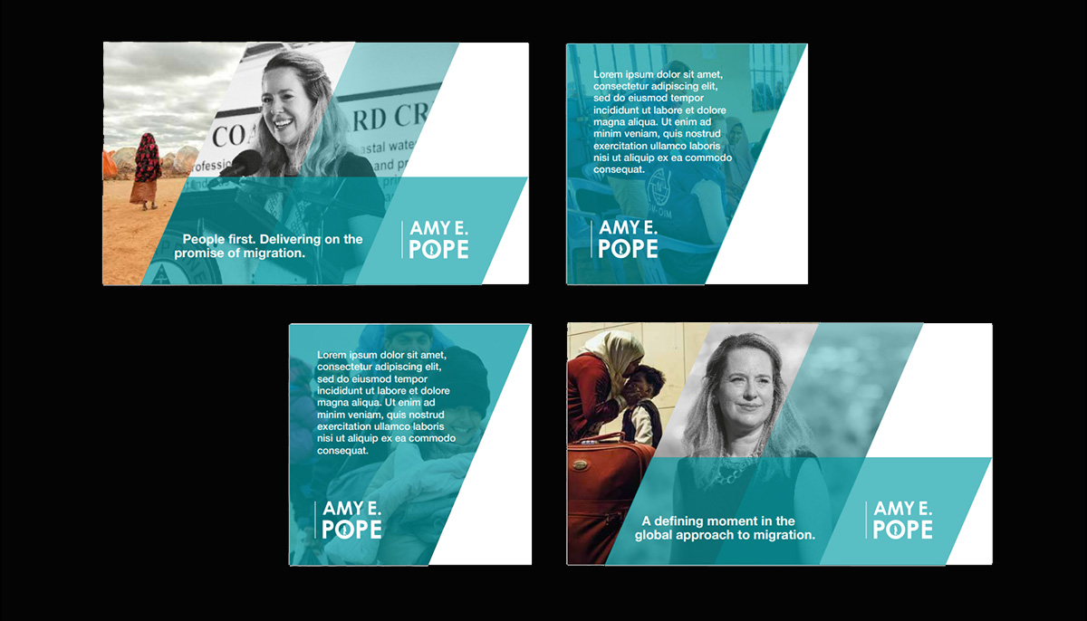 Cards made for social media by SmartCuts Creative in Geneva for Amy Pope's PR campaign.