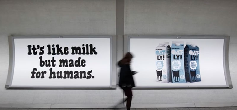 An image showing Oatly slogans for transport hubs for the Fullframe Creative blog post.