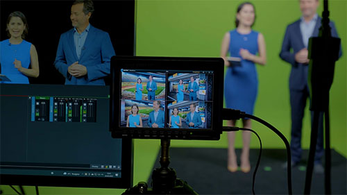 Image taken from the behind the scenes of a SmartCuts shoot for UEFA. Using green screen by the studio.