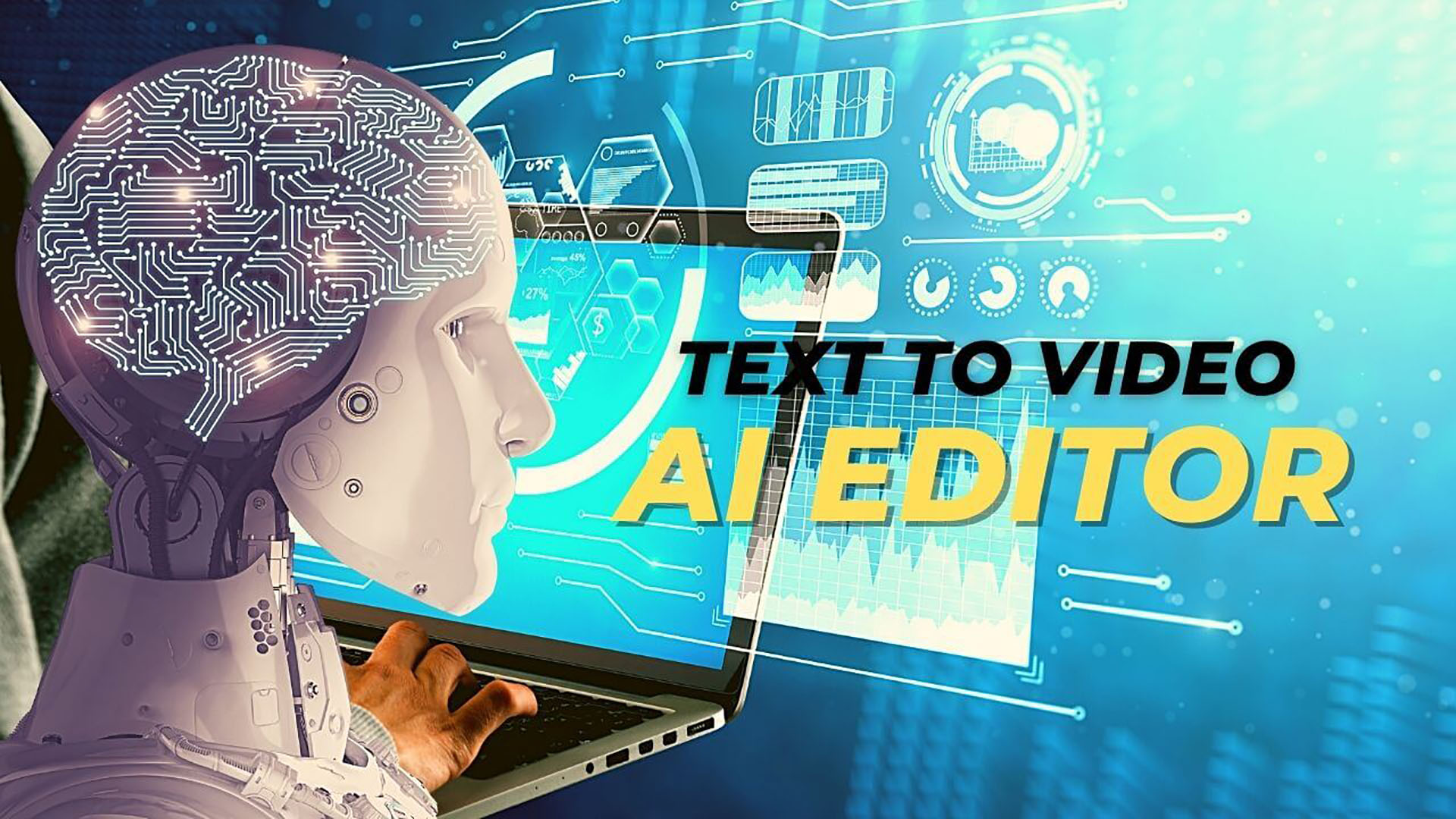image of robot and text to video AI editor title in blog post by Fullframe Creative in Geneva