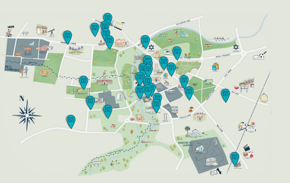 A map showing a university campus for a virtual tour, created by SmartCuts Creative, who are based in Lausanne and Geneva.